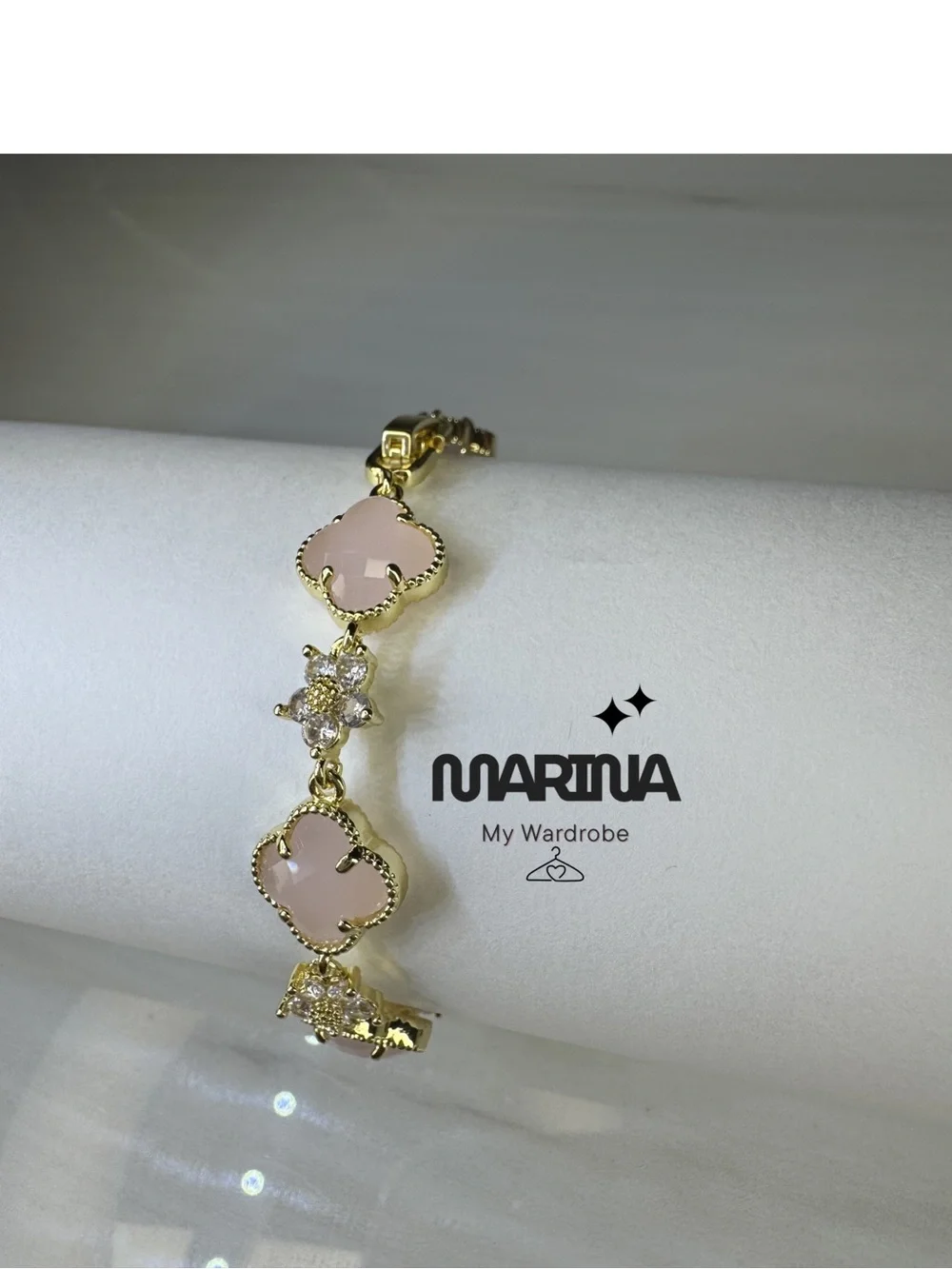 MARINA Gold & Light Pink Clover Link Bracelet